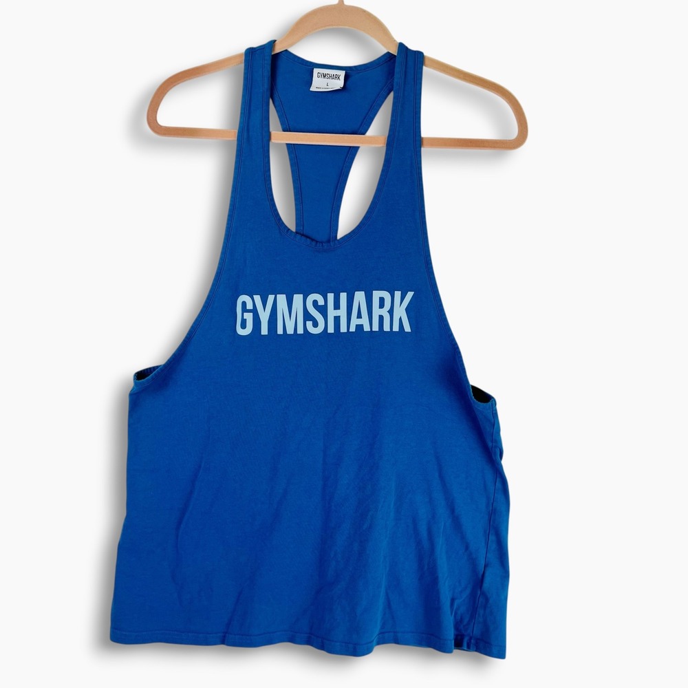 Gymshark Mens Blue Stringer Tank Top Racerback Gym Workout Shirt Size Large